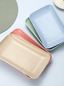 4pcs/Set Rectangular Plastic Plates, Four Colors, Nordic Style Creatively Designed Serving Tray For Appetizers, Cakes And Fruits,Kitchen,Christmas Gift - Multicolor - View 7