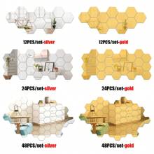 48 piezas Pegatinas de espejo de pared hexagonal de acrílico, espejos decorativos desmontables, adornos artísticos con forma hexagonal autoadhesivos para decoración del hogar, pegatinas, vinilos decorativos para decoración del hogar, artículos de decoración de primavera para renovar su hogar, pegatinas de decoración Rama