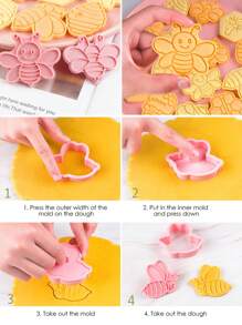 8入組蜜蜂餅乾切割器套裝,蜂蜜餅乾模具3d卡通可壓餅乾模具,diy餅乾印章廚房烘焙配件製糕點烘焙器具 - 粉色 - 查看 4