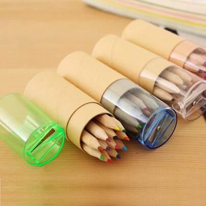 مجموعة واحدة من 12/6 أقلام تلوين خشبية طبيعية أنبوبية مع 6/12 لونًا، أقلام تلوين ورسم قابلة للذوبان في الماء لدروس الفنون في العودة إلى المدرسة (مع مبراة أقلام رصاص ملونة عشوائية على الغطاء) العودة إلى المدرسة، العودة إلى المدرسة، اللوازم المدرسية