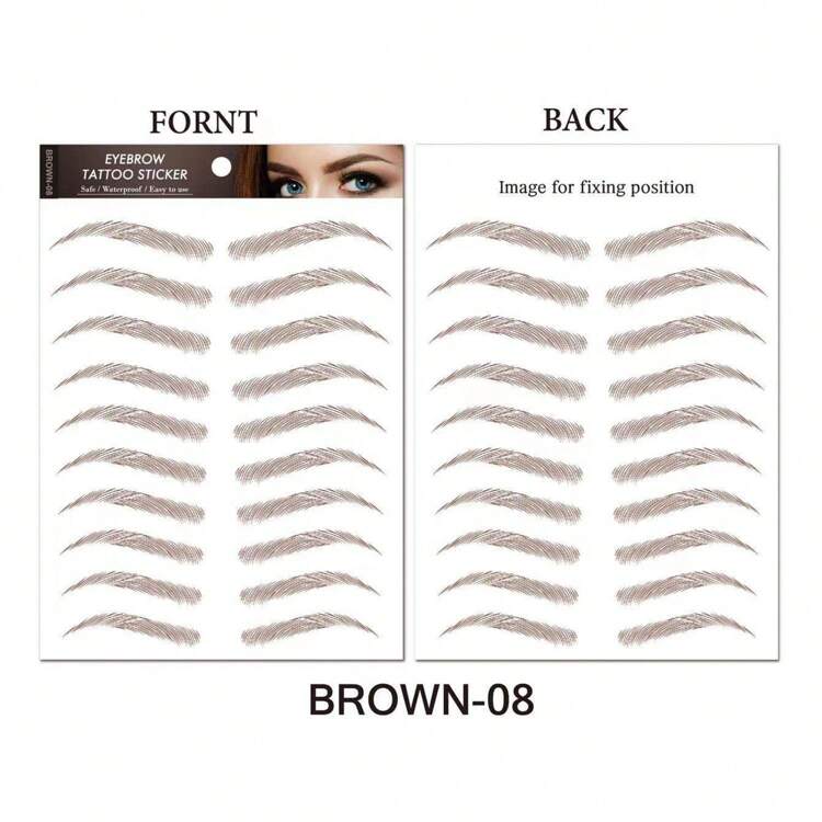 1 ark 9/10 par 6D naturligt svart brunt ögonbryn tillfälligt tatueringsklistermärke för kvinnor och flickor, vattentätt och svettsäkert, festbalsklädning Snabbsminkning Engångsdekal med falska ögonbrynstatueringar - Multifärgad - Visa 21