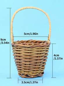 1pc Mango Rattan Weaving Mini Carrier Basket, Car Basket DIY Toy Hand Basket Small Micro Landscape Decorative Flower Basket - Multicolor - View 3