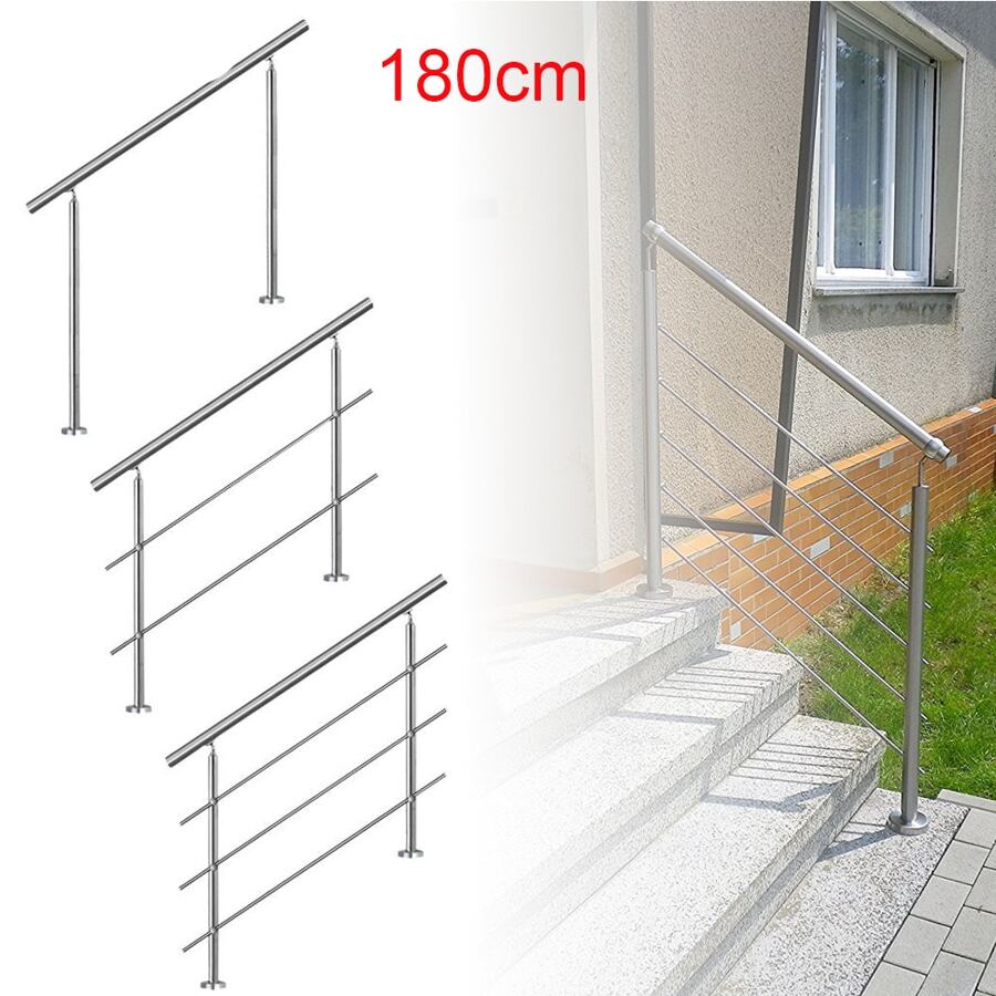 LILIIN Railing Handrail Stainless Steel 80cm / 100cm / 120cm / 150cm / 160cm / 180cm / 200cm Stair Railing 0 / 2 / 3 / 5 Cross Bars Angle Adjustable Handrails Rod Railing Set
