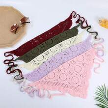 1 件女士纯色紫色/米色蕾丝图案海滩度假波西米亚风格系带三角围巾发带头巾头带吸汗带 - 墨綠色 - 查看 1