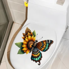 Vỏ bọc bồn cầu bướm mùa hè đầy màu sắc Nhãn dán PVC có thể tháo rời cho nắp bồn cầu phòng tắm - nhiều màu - Xem 10