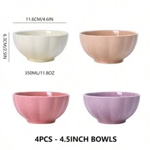 Juego de 1/2/4 piezas - Juego de tazones de cerámica de 4.5 pulgadas | Juego de vajilla de porcelana colorida - Tazón para ensalada, tazón para avena, tazón para yogur, tazón para postre, tazón para sopa, tazón para arroz, tazón para fideos | Apto para microondas/horno/lavavajillas | Suministros para cocina y restaurante y hogar, suministros escolares
