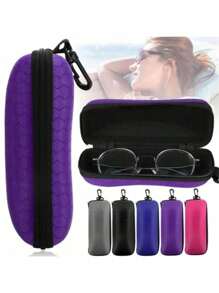 1pc Honeycomb Pattern Glasses Case Minimalist Hard Eyewear Protector Zipper Eyeglasses Storage Box(With Hooks) Glasses Case Holder Organizer Storage Eyeglass Case Protective Case Glasses Bag Sunglasses Pouch For Travel Vacation Cruise Summer Holiday Travelling Bag Travel Stuff Essentials For College Dorm Home School Travel Kit - Multicolor - View 2