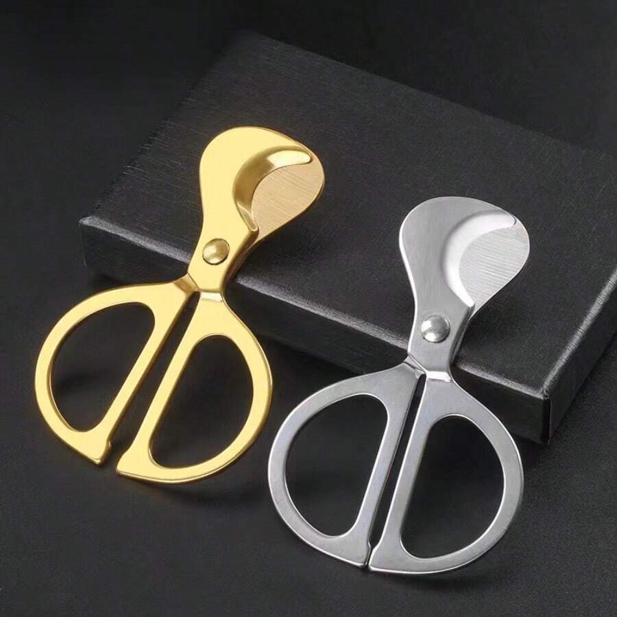 Minimalist Home Cigar Cutter Tool With Hole Puncher & Scissors, Gold/Silver - 1PC - View 1