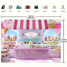1pc Ice Cream Shop Background Pink Candy Birthday Party Background Donut Party Decoration Banner - Multicolor - View 2