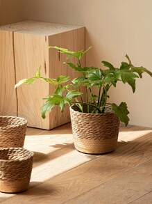Nueva maceta tejida de paja de mar estilo nórdico, maceta de ratán, cesta de decoración del hogar, cesta de almacenamiento de plantas multifuncional para el jardín (el tamaño real puede variar ligeramente)