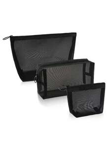 1pc Portable Mesh Makeup Bag, Modern Polyamide Multi-Function Makeup Storage Bag For Home,Boho Vibes,For Holiday Beach, Bathroom Collection, Bedroom Collection, Large Capacity