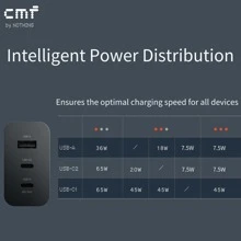 CMF By Nothing 65W GaN Power Charger, 2 USB-C Ports & 1 USB-A Port, Fast Charging Wall Charger, All-Round Protection - US A Type Plug(110-127V) - View 8