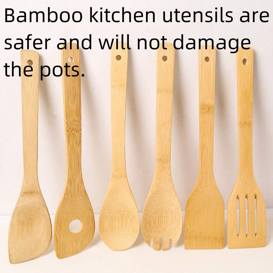 1PCPure Natural Bamboo Kitchen Utensils Bamboo Spatula Spoon Non-Stick Pan Cooking Spatula Bamboo Spatula Cooking Utensils - Multicolor - View 1