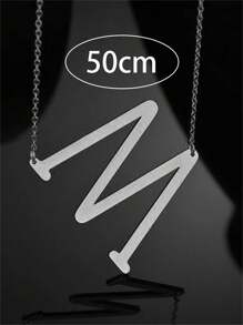1pc Fashion Simple Elegant Lady Style Silver 26 Letters Large Letter Pendant Necklace