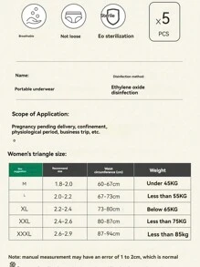 Set de lenjerie intima albă de unică folosință 5 buc, slip portabil comprimat, potrivit pentru utilizarea postpartum pentru femeile însărcinate. Ideal pentru camping în aer liber și călătorii. Compact și ambalat individual, potrivit ca materiale de ajutor în caz de dezastre și de urgență.,Travel Essentials