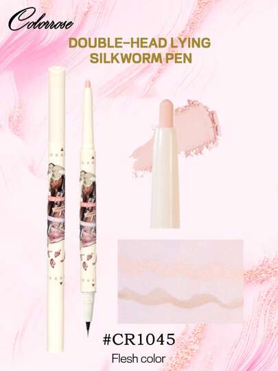 COLORROSE 1Pc Double Head Under Eye Highlighter Pencil,Pencil Stick + Liquid Pencil, Under Eye Highlighter + Shadow,  Lying Silkworm Pencil, Shimmery Cream Type, Brightening Under Eye Glitter Liner & Pencil Crayon For Eye Bags, Crease Proof, Smudgeproof, Long Lasting Highlighter Stick, Daily Makeup, Sparkling Inner Corner Highlighter,600mg+200mg