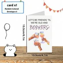 1pc 'Crazy Old Lady' Birthday Card - Perfect For Friends, Besties & Sisters,Perfect Gift For Best Friends, Birthday Cards, Small Business Supplies, Thank You Cards, Birthday Gift, Cards,With Random Colored Envelope - White - View 2