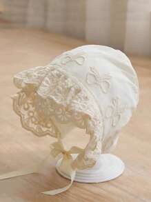 1pc Infant/Newborn Princess Lace Ruched Floral Embroidered Floppy Hat, Multicolor - 1PC - View 6