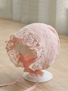 1pc Infant/Newborn Princess Lace Ruched Floral Embroidered Floppy Hat, Multicolor - 1PC - View 5