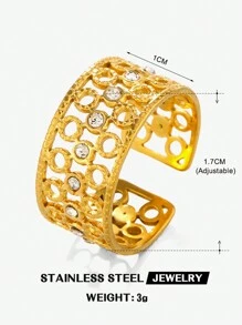 1 Peça Anel de Aço Inoxidável Popular Estilo INS com Olho Turco de Strass, Adequado para Uso Diário Feminino - Ouro amarelo - Visão 10