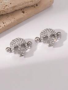 1pair Stainless Steel Gold Plated Rhinestone Skull Scorpion Nipple Rings, European And American Punk Style Body Piercing Jewelry, Suitable For Daily Wear, Couples' Decorations Or Gifts For Each Other - Silver - View 1