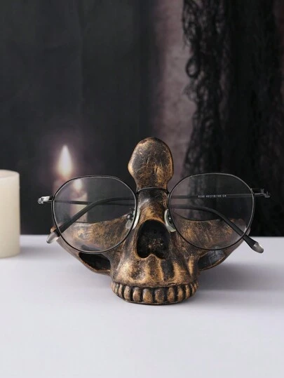 1pc Resin Creative Halloween Skull Craft Home Decoration, Office Desktop Ornament, Glasses Storage Rack Decorative Figurine Best Halloween Decor Fall Decor Room Decor