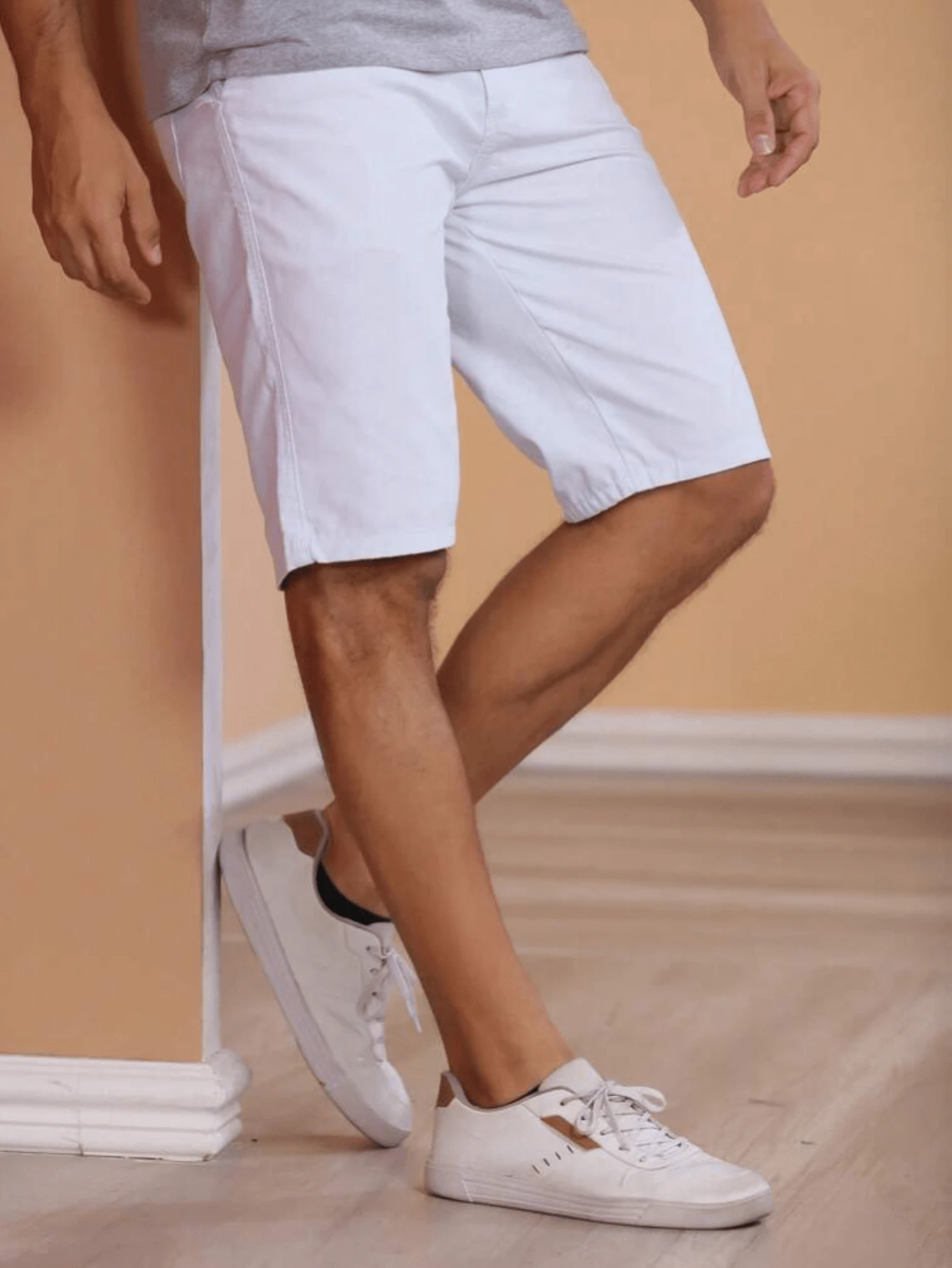 Men Denim Shorts - 白色 - 查看 1
