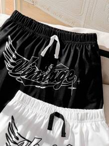 2pcs/Set Tween Boys' Letter Print Shorts - Multicolor - View 3