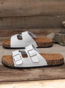 Men's Fashionable Double-Buckle Casual Non-Slip Slippers, Suitable For Indoor/Outdoor Walking, Open-Toe Slides