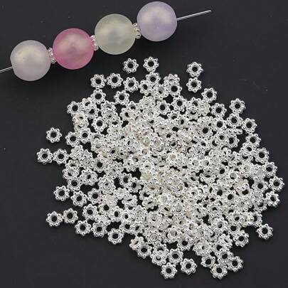 100 peças espaçadores de floco de neve de metal de 4mm, componentes de fabricação de joias com preservação de cor para pulseiras, colares, brincos, grampos de cabelo