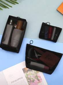 1pc Portable Mesh Makeup Bag, Modern Polyamide Multi-Function Makeup Storage Bag For Home,Boho Vibes,For Holiday Beach, Bathroom Collection, Bedroom Collection, Large Capacity