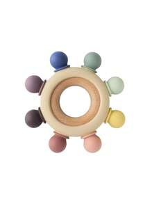 H HIBOBI 1 Pieza Mordedor para Bebé con Forma de Timón y Anillo de Madera para el Entrenamiento Táctil de la Masticación, Juguetes para Recién Nacidos, Silicona para el Cuidado Dental y la Dentición de los Niños - Verde - Ver 1