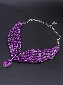 1pc Luxurious And Fashionable Crystal Water Drop Pendant Silver Necklace Earrings Jewelry Set, Perfect For Women's Wedding, Party And Formal Dressing Up