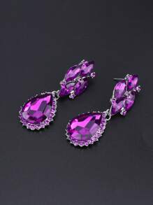 1pc Luxurious And Fashionable Crystal Water Drop Pendant Silver Necklace Earrings Jewelry Set, Perfect For Women's Wedding, Party And Formal Dressing Up