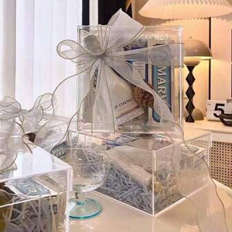 1pc Clear Acrylic Wedding Favor Box Creative Candy Box For Bridal Party/Bridesmaids/Groomsmen Return Gift/Birthday Gift/Packaging/Storage/Home Tabletop Organization/Empty Box,Christmas Valentine Day