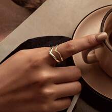 bamoer 1 PC 925 Sterling Silver Punk Style V-Shaped Opening Ring Double-Layer Plated 18k Gold Adjustable Ring Simple Fine Jewelry For Women