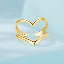 bamoer 1 PC 925 Sterling Silver Punk Style V-Shaped Opening Ring Double-Layer Plated 18k Gold Adjustable Ring Simple Fine Jewelry For Women