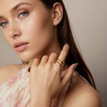 bamoer 1 PC 925 Sterling Silver Punk Style V-Shaped Opening Ring Double-Layer Plated 18k Gold Adjustable Ring Simple Fine Jewelry For Women