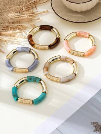 1pc Personalized Fashionable Acrylic Bending Tube Elastic Bangle Bracelet, Suitable For Women's Daily Wear