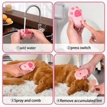 1入組3合1貓噴霧刷，按摩和自清潔蒸汽美容工具，多功能塑料貓蒸汽刷，適用於寵物