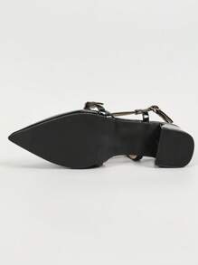 Women's Pointed Toe Chunky Heel Low Vamp Slip-On Fashion Sandals Winter Gifts - Black - View 11