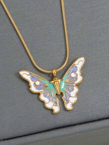 2pcs Delicate Charm Stainless Steel Butterfly Pendant Necklace, Gold-Plated, Anti-Allergic, Non-Fading Women's Neck Jewelry - Pendant Necklace - View 7