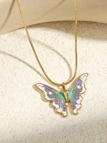 2pcs Delicate Charm Stainless Steel Butterfly Pendant Necklace, Gold-Plated, Anti-Allergic, Non-Fading Women's Neck Jewelry - Pendant Necklace - View 2