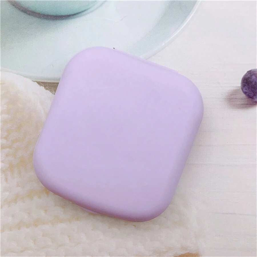 1 pieza Estuche de lentes de contacto portátil cuadrado de doble cara con múltiples colores, caja de compañero de belleza de color caramelo para sustitución y almacenamiento, kit de viaje - 025 morado - Ver 1
