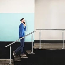 LILIIN Railing Handrail Stainless Steel 80cm / 100cm / 120cm / 150cm / 160cm / 180cm / 200cm Stair Railing 0 / 2 / 3 / 5 Cross Bars Angle Adjustable Handrails Rod Railing Set - 80cm - 0 Crossbars - View 2