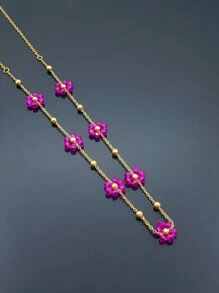 1 Stück Sommer Modisches Niedliches Mädchen Neuer Stil Titan Stahl Kleine Blumenkette, Bunte Perlen Schlüsselbeinkette, Edelstahlschmuck für Dates, Schuljahresbeginn, Hochzeitssaison, Bohemian Style Urlaub