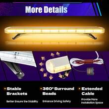 Rainaut 51" 96 LED Emergency Strobe Light Bar, Amber Emergency Beacon Warn Tow Truck Response Light With 15 Flashing Modes + 1 Steady Mode Switch Control For 12V- 24V Truck Vehicle