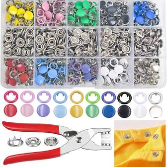 800 Stücke bunte Metalldruckknöpfe, 9,5 mm farbige Metallkrallenringe, Cut Out & massive Metallkrallen-Druckknöpfe mit Druckknopfzange zum Nähen & Basteln (Zufallsfarben/gemischte Farben)