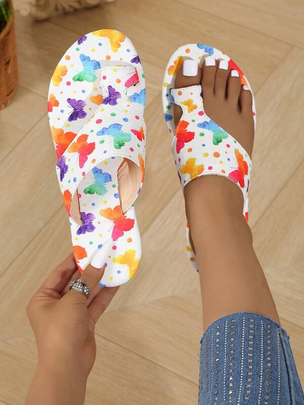 2024 New Arrival Floral Flat Thong Women's Slippers, Plus Size Print Lady's Beach Sandals For Cross-Border