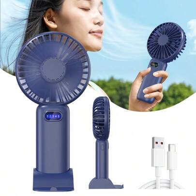 1 pezzo Mini ventilatore elettrico portatile ricaricabile USB-C con flusso d aria forte e supporto da scrivania per estate, uso all aperto, sport, viaggi, cucina, camera da letto, scuola, ufficio, per donna, uomo, bambini, adulti